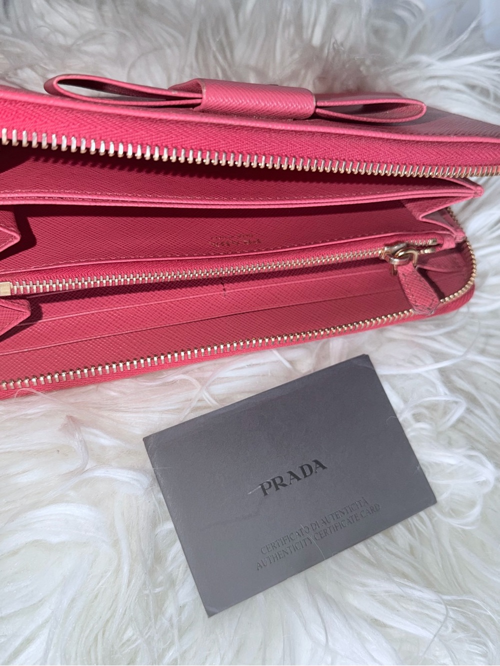 Prada Hot Pink Saffiano Leather Bow Zip Wallet - Picture 4 of 4